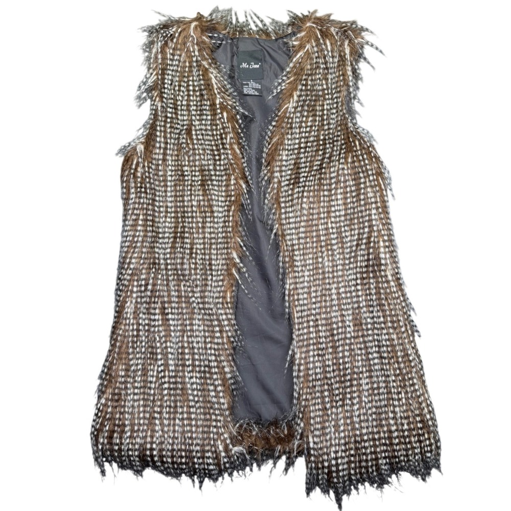 Me Jane‎ Faux Fur Long Vest Womens Small Brown Textured Sleeveless